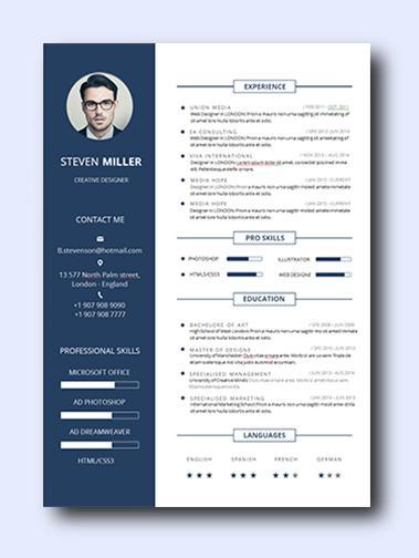 blue young resume template