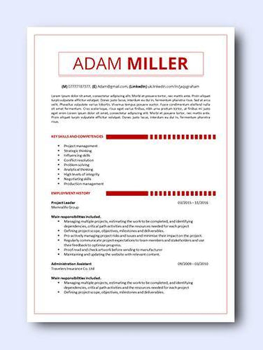 red minimal resume template