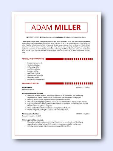 red minimal resume template